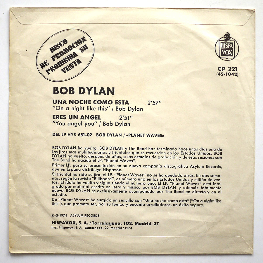 BOB DYLAN - On A Night Like This (PROMO ONLY) - Image 2